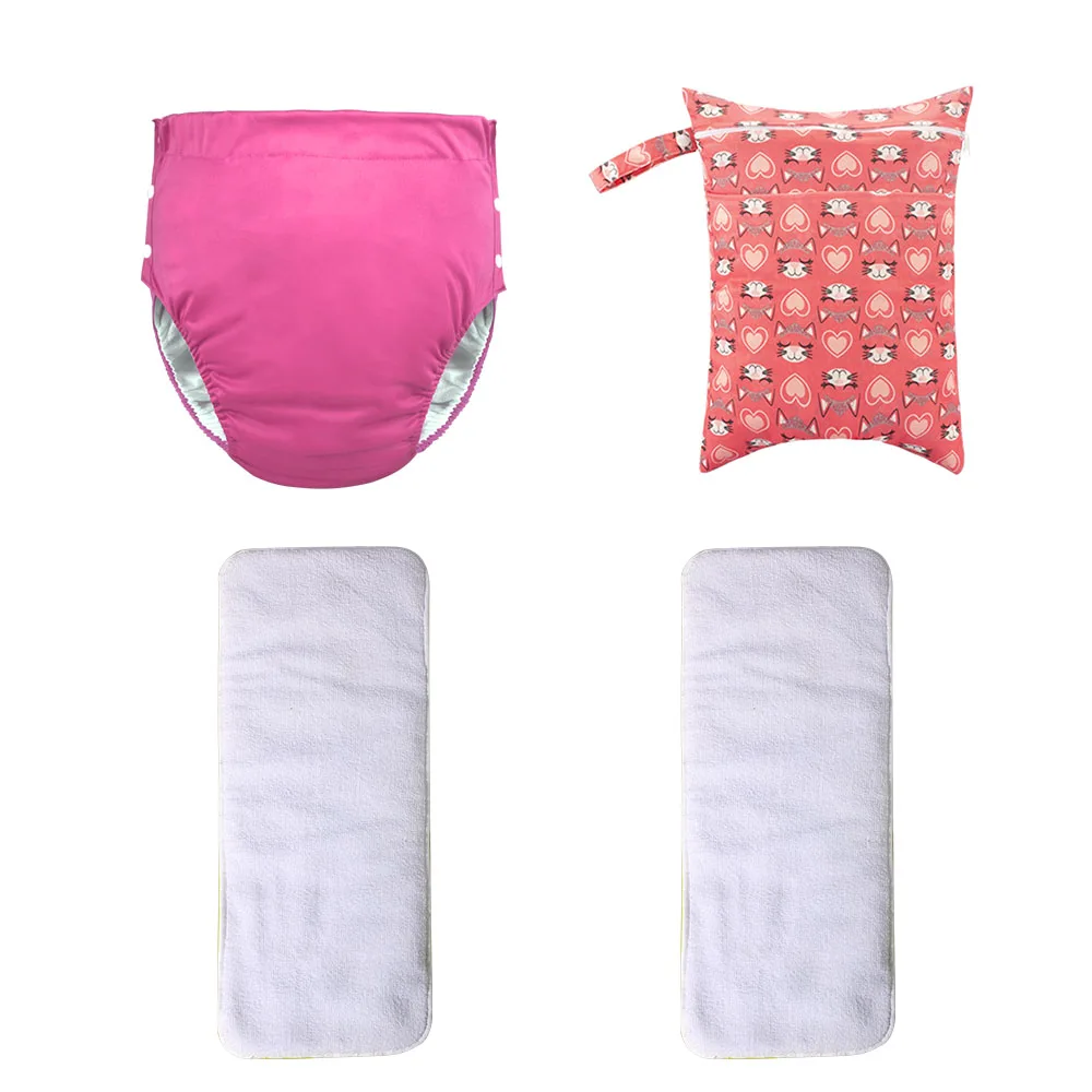 AIO XL 1 Pcs Cotton L Adjustable Adult Cloth Diaper + 1 Pcs 2 Pocket 30*40cm Diaper Bag + 2 Pcs Adult Cloth Diapers Inster 4