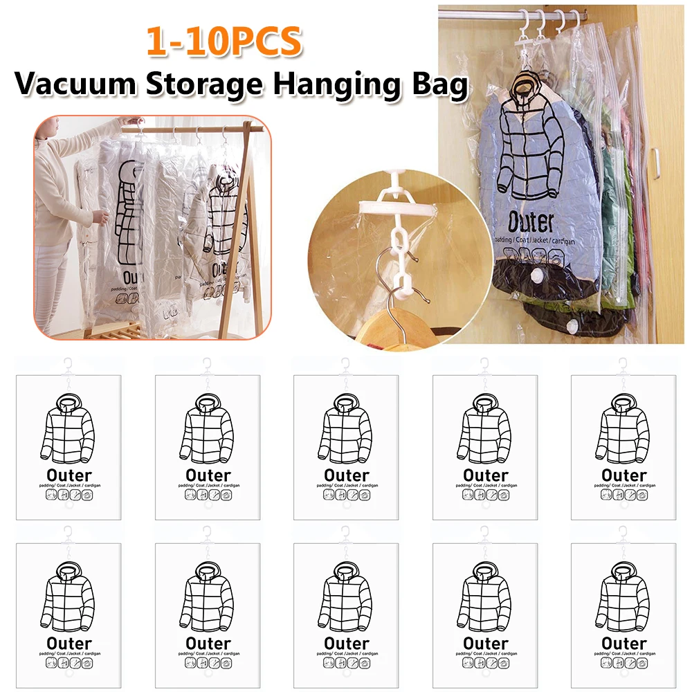1-10PCS Vacuum Storage Hanging Bag Dustproof Clothes Compression Storage Bag Space Saving for Clothes Down Overcoat 2