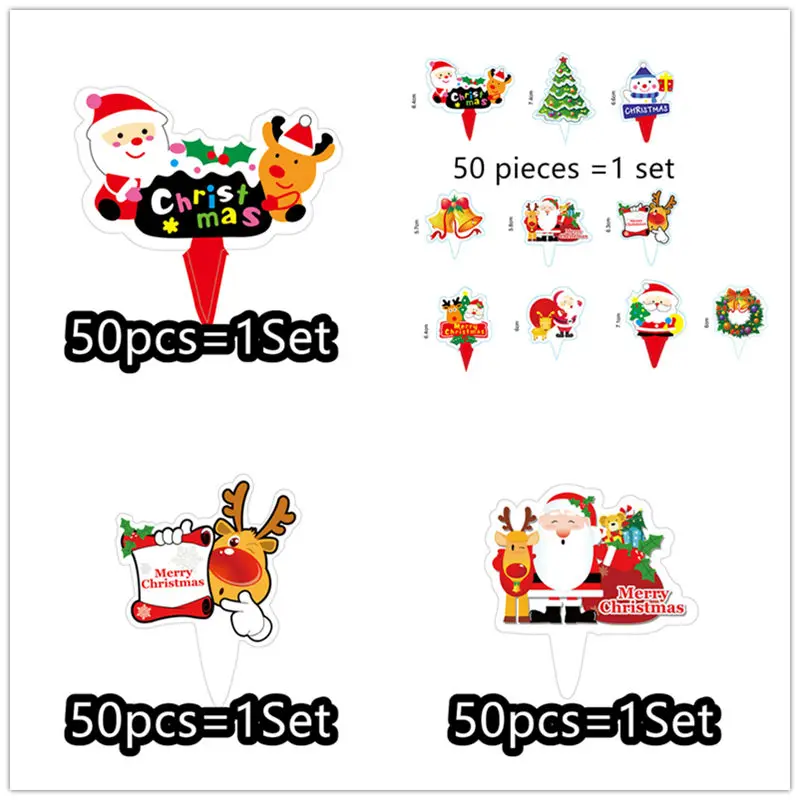 50 Stück 1 Set zum Verkauf Weihnachtstorte Topper Santa Elch DIY Kinder Frohe Weihnachten Party Cupcake Topper Weihnachtsgeschenke Dessert Dekoration