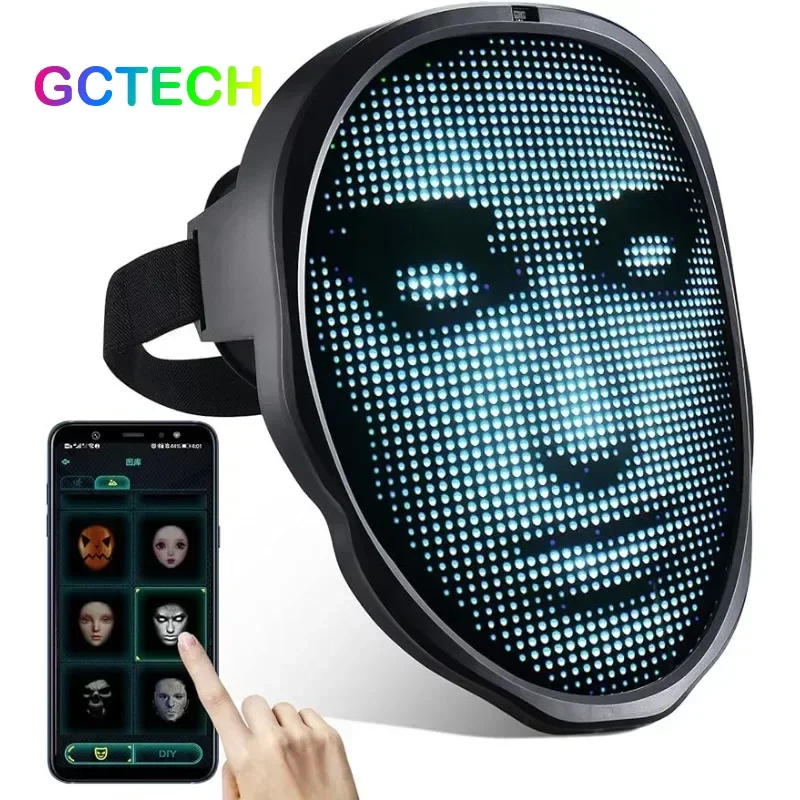 

Bluetooth APP Control Smart LED Face Masks Programmable Change Face DIY Photoes for Party Display LED Light Mask for Halloween