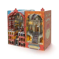 DIY Book Nook Wooden Miniature Model Kit Railway Cathedral Bookend Assembled 3D Puzzle Bookshelf Home Decor Friends Gifts 2