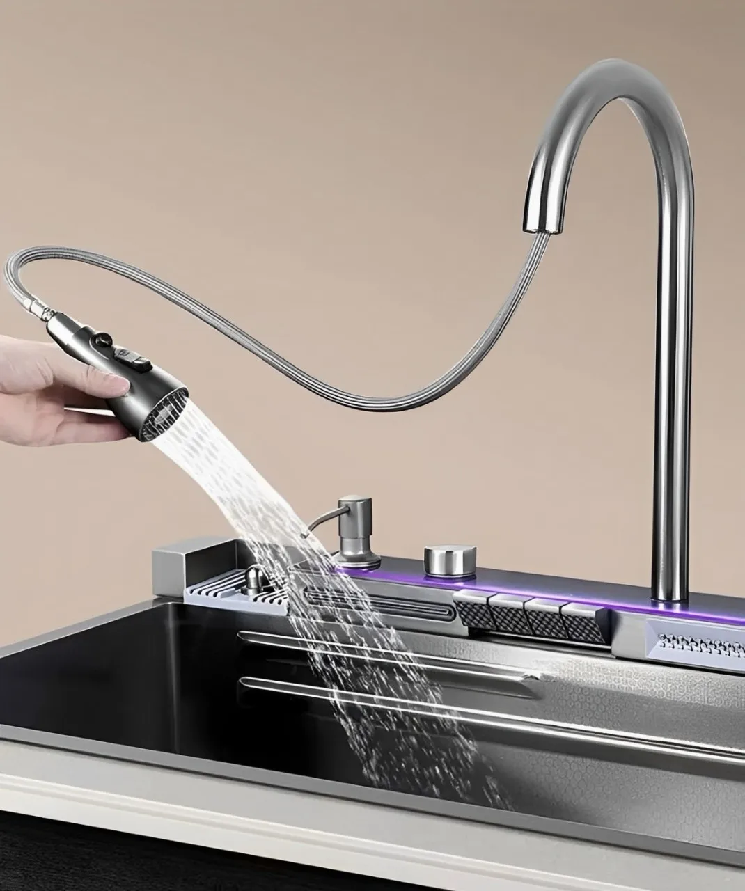 Kitchen sink, dual waterfall faucet, 5-button control, premium sink, manufacturer's lowest price 4