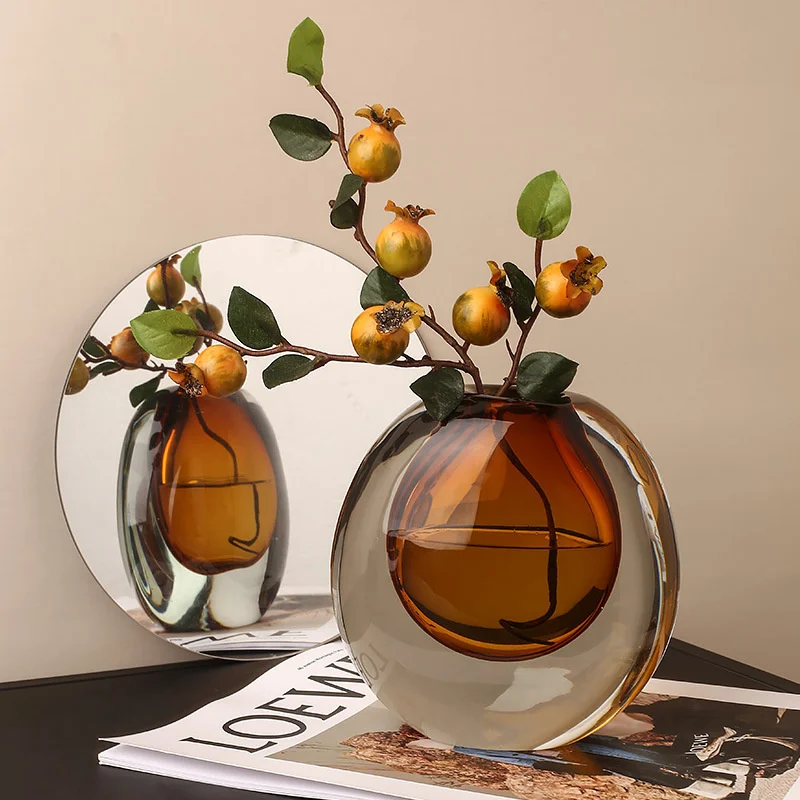 

Modern Light Luxury Glass Vase Decoration Creative Living Room Flower Arrangement Flowers Hydroponic Dining Table Model Room