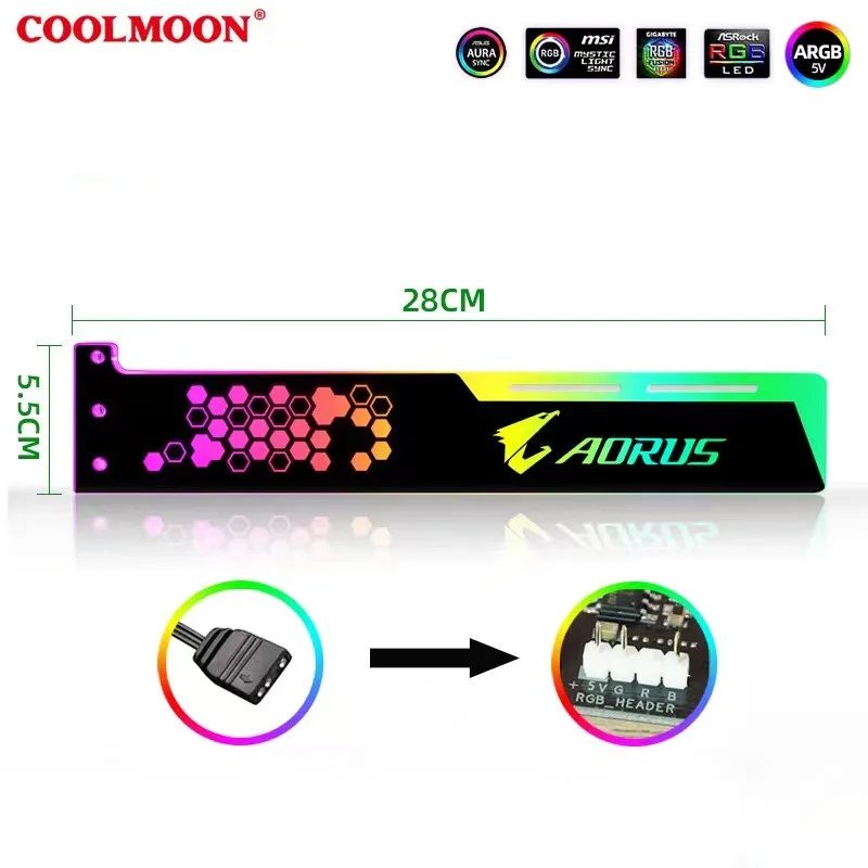 coolmoon rgb conduziu luz suporte da placa gráfica pequeno gpu suporte vga para acessórios do computador chassi pc