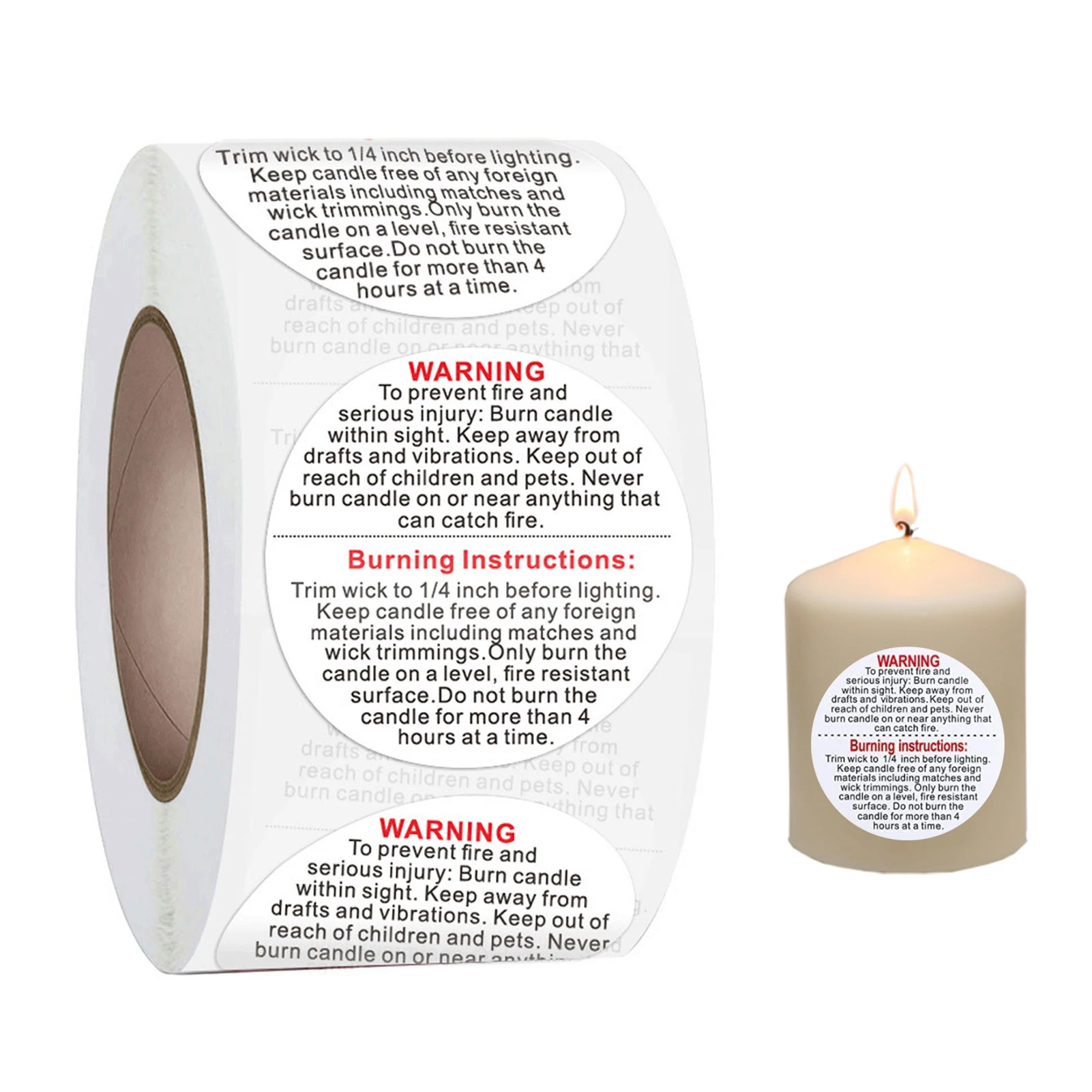 1.5 Inch Candle Warning Labels 1 Roll 500PCS Candle Safety Labels Safety Labels Decal For Candle Making DIY Candle Jars Tins