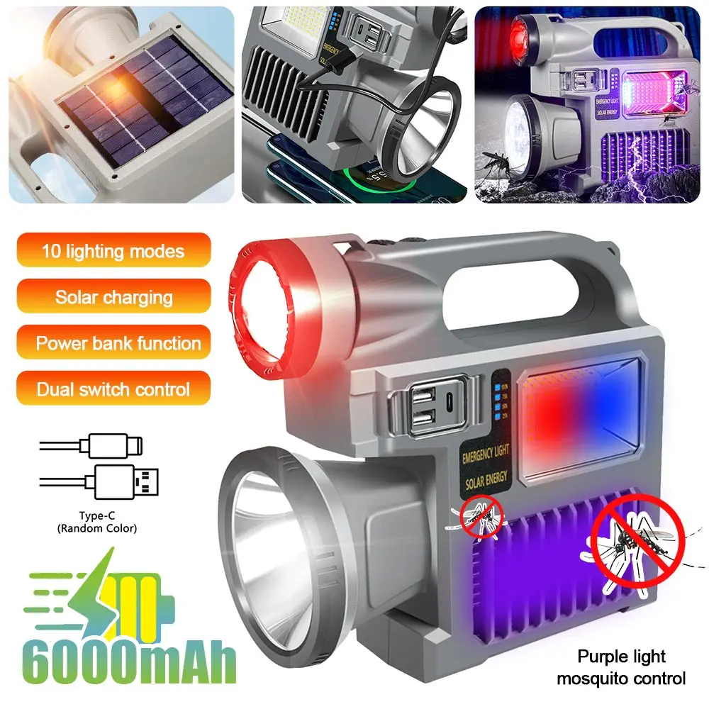 

High Power Searchlight Solar Energy 10 Modes COB Searchlight LED Lamp Anti-mosquito Fishing Emergency Working Light