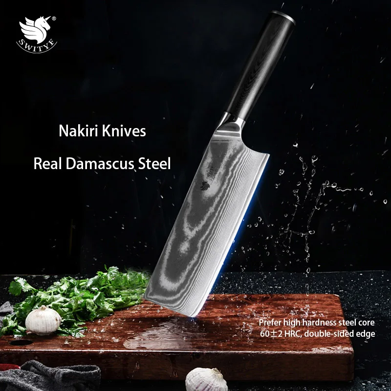 

SWITYF 7 Inch Nakiri Knives Damascus Knife Cooking Tools Kitchen Slicing Chef Santoku Cleaver Knife Meat Vegetable Cutting