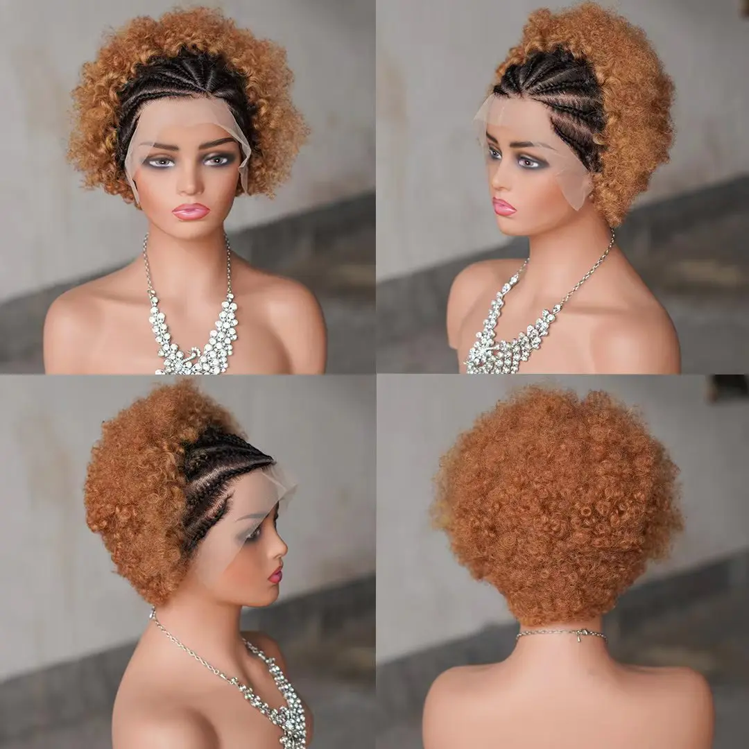 13x4 Full Lace Afro Braided Wig for Women African Wig Cornrow Braids Lace with Baby Hair 8 Inch Short Kinky Curly Braid Wigs