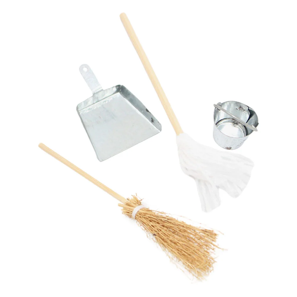 

1 Set House Mini Cleaning Tools Micro Landscape Broom Dustpan Mini Mop Bucket Model