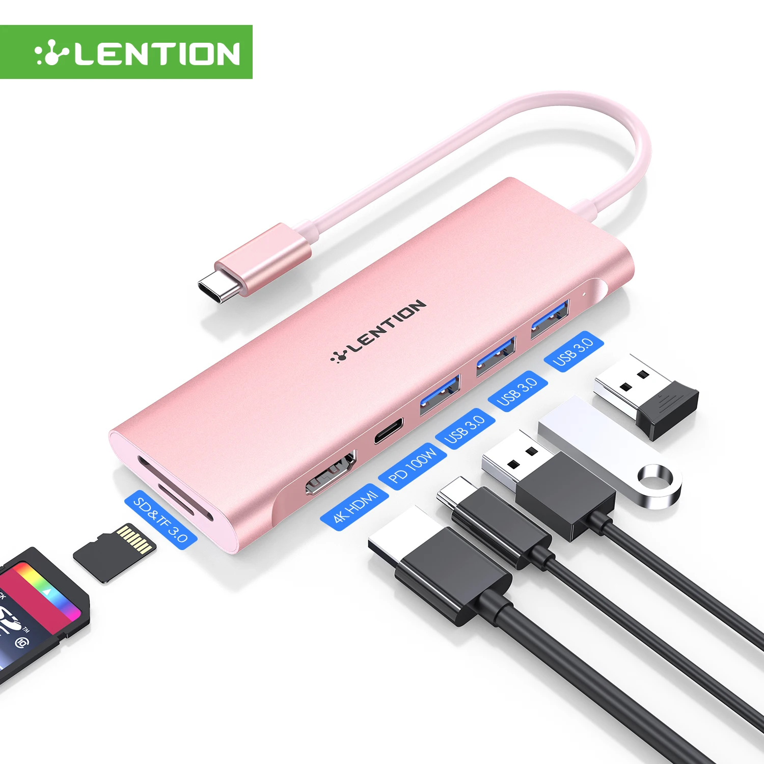 Lention Usb C Hub 4K 30Hz Sd Micro Sd Card Reader Adapter 100W Pd Dock Per Macbook Pro 2022-2016 Nuovo Mac Air Usb C Hdmi Dock