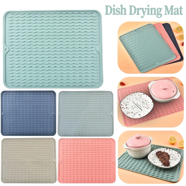 Rubber Dish Drying Mat For Kitchen Counter Heat Resistant Mat,Easy Clean  Drainboard Mat, Non-Slip Dish Drainer Pad (Pink ,Gray) - AliExpress