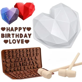 Heart Mold Set for Chocolate, Heart Silicone Molds with Hammers, Letter & Number Chocolate Molds for Valentine Candy Making 1