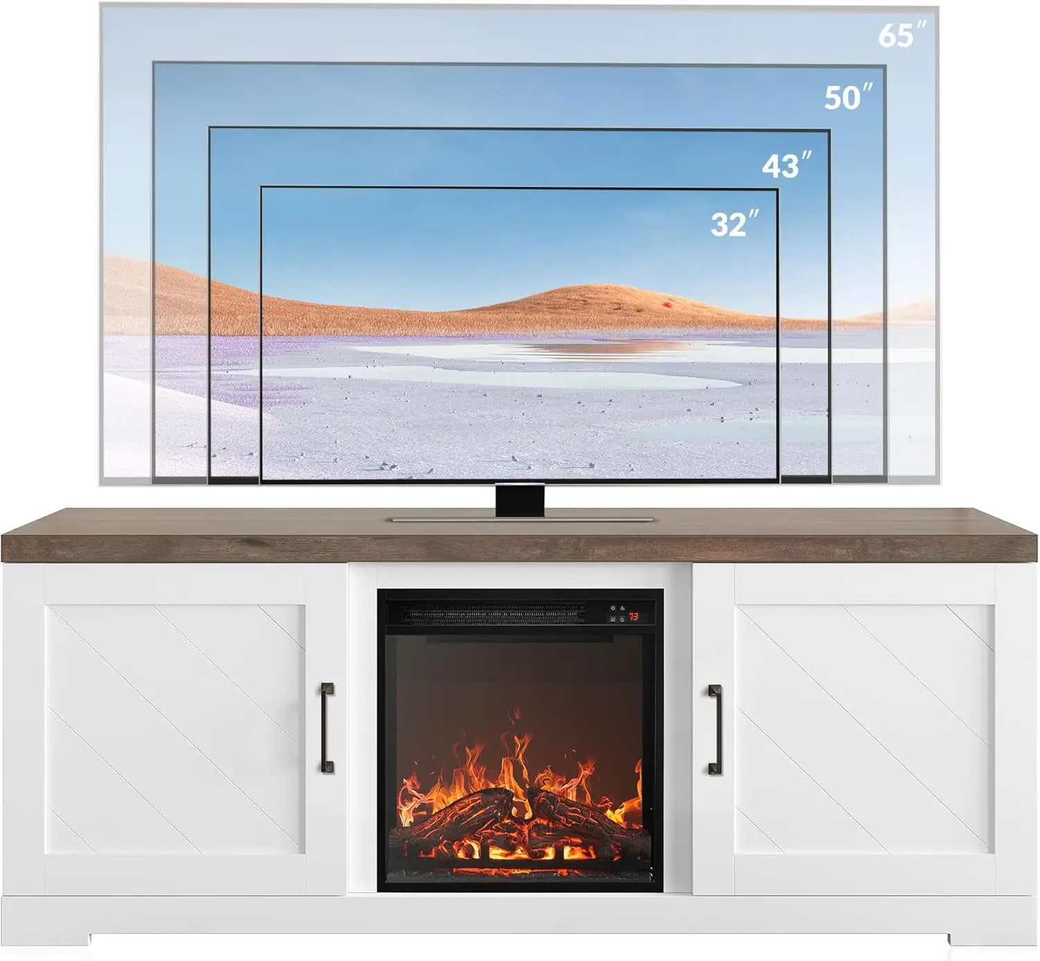 Modern 58" Farmhouse TV Stand with 18" Electric Fireplace Heater & Media Entertainment Center for TV up to 65" Console Table 6