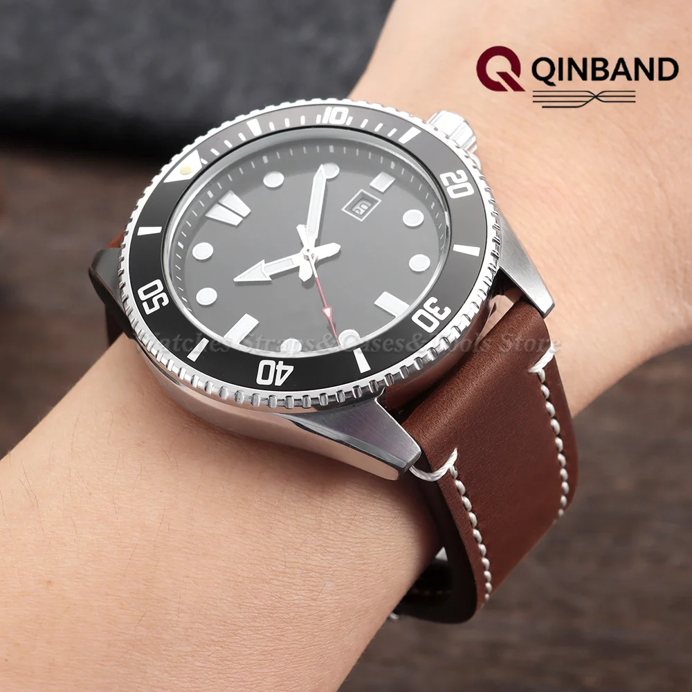 Elegant Butterfly Buckle Genuine Calfskin Leather Watch Strap - Black and Brown Options