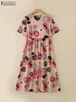 ZANZEA Short Sleeve Printing Maxi Dresses Casual Vacation Woman Bohemian A-line Robes Femme 2025 Summer Loose O-Neck Long Dress - Image 5