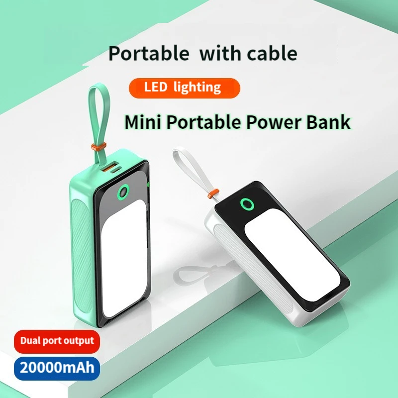 

Mini Power Bank Portable 20000mAh Charger Fast Charging External Battery Built in Cables LED for iPhone Xiaomi Huawei