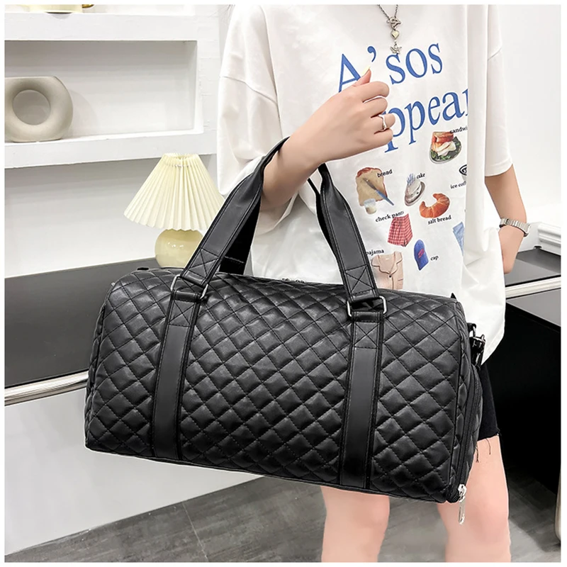 Duffle Tote Gym Fitness Bags for Woman PU Leather Handbag Travel Luggage Shoulder Sports Shoes Pocket Weekend Crossbody Bags 6