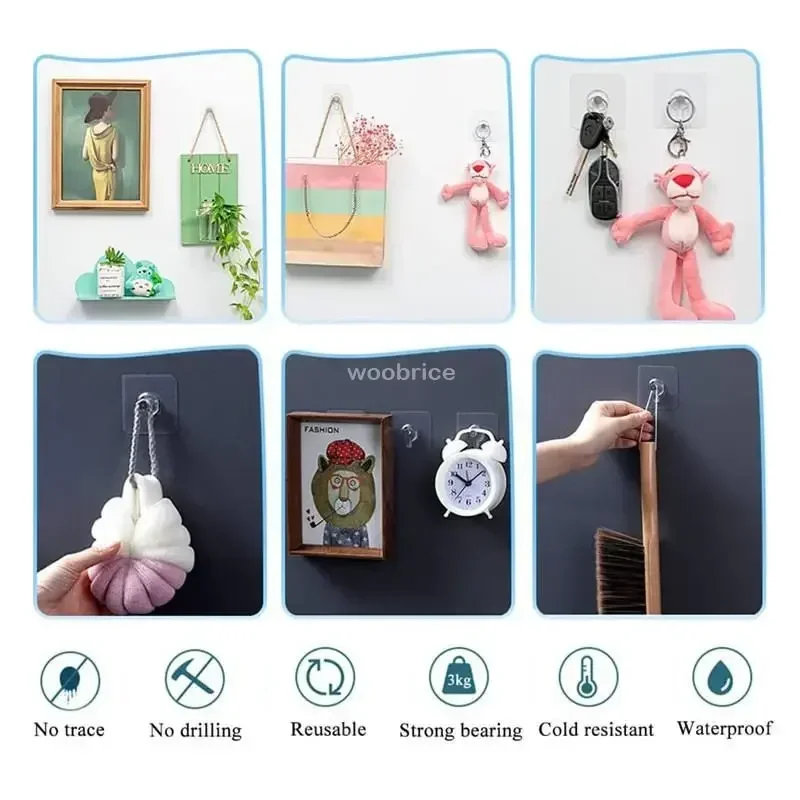 Adhesive Hooks 10/20 Pack Strong Adhesive Hooks Picture Frame Poster No Drilling Hooks Waterproof Kitchen Bathroom Accessories Screw