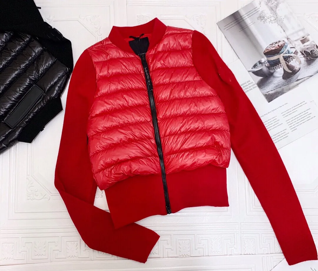 

Winter New White Duck Down Stitching Cashmere Knitted Jacket Stand Collar Down Jacket Casual Simple Elasticity Jacket Women
