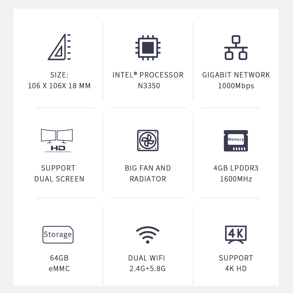 Beelink T4 Pro Mini PC - Intel Apollo Lake N3350, 4GB RAM, 64GB ROM, USB 3.0, 2 HDMI, AC WiFi Description Image.This Product Can Be Found With The Tag Names Barebone Mini PC, Computer Office, Mini pc