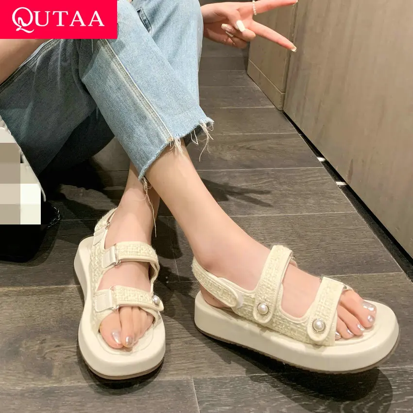 

QUTAA 2023 Rome Style Women Sandals Genuine Leather Shoes Woman Low Heel Summer Comfort Casual Shoes Party Sandals Size 34-39