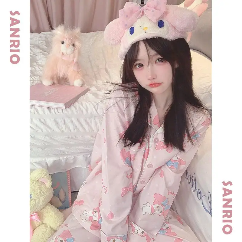 

Kawaii Sanrio Anime Hobby Mymelody Kuromi Cinnamoroll Cartoon Cute Autumn Long Pajamas Homewear Long Pants Long Sleeve Set