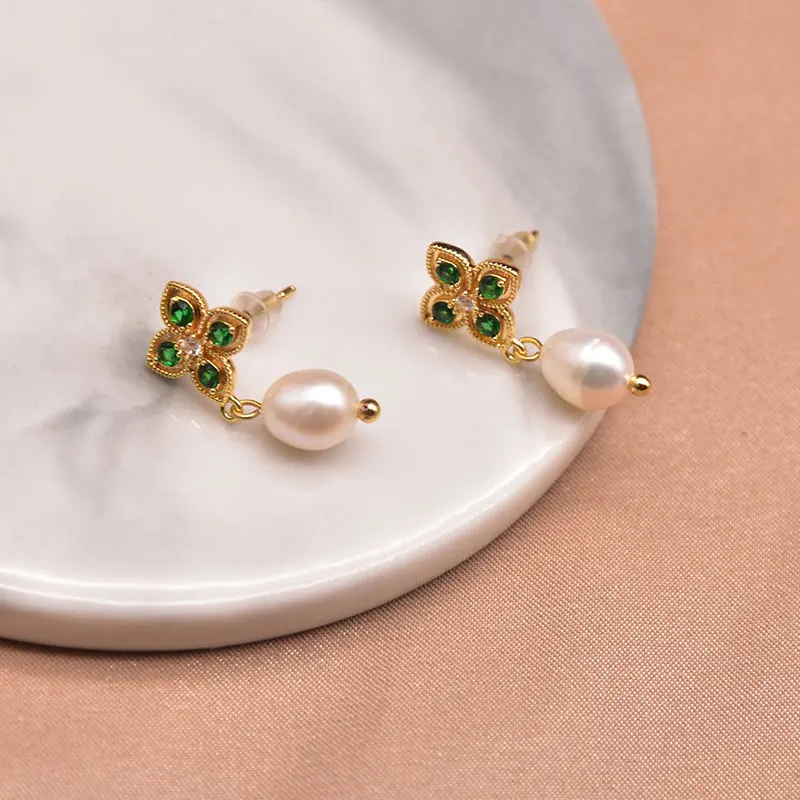 Silver 925 Natural Pearl Drop Earrings for Women Korean Fashion Plant Leaf Flower Tassel Dangle Pendientes Jewelry Sets dangle earrings,pearl earrings,drop earrings,pendant earrings,long earrings,crystal tassel earrings