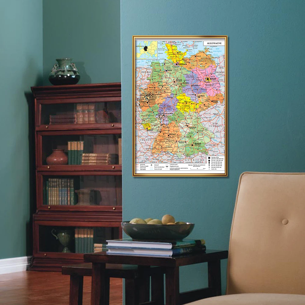 World Map Poster Germany Map 59*42cm The Germany Political Map Transportation Map In French Wall Art Poster Canvas Painting School Supplies Home Decoration