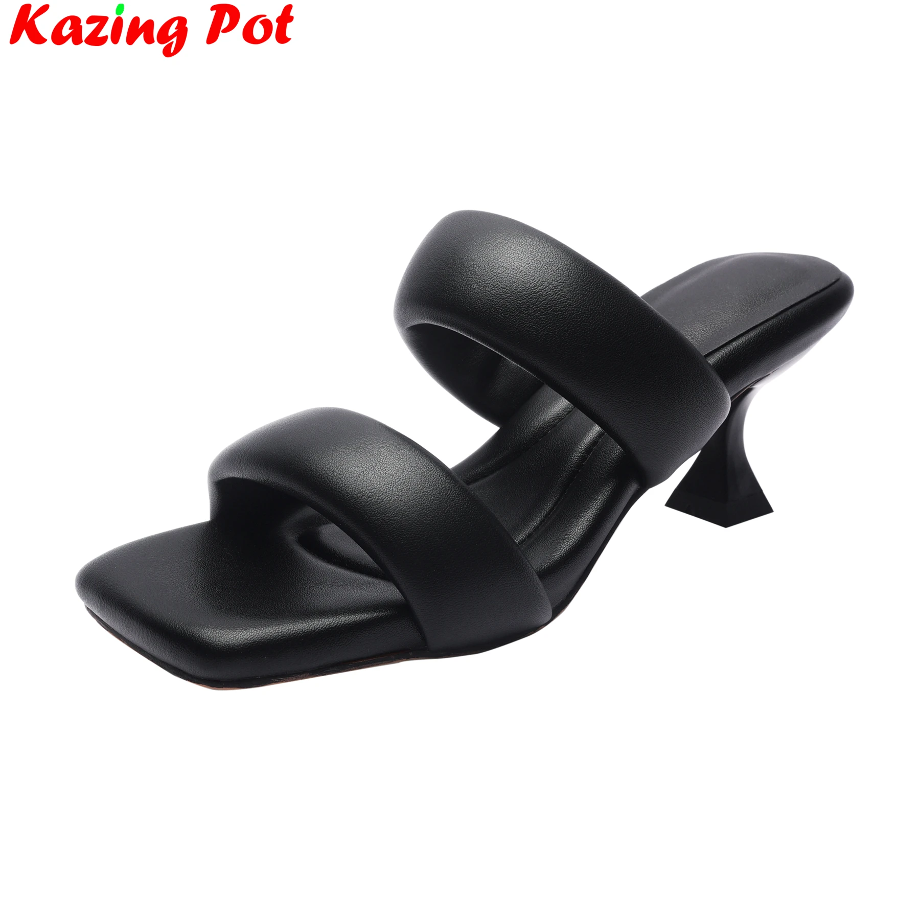 Krazing Pot Big Size 43 44 Cow Leather High Heels Elegant Peep Toe Summer Mules Shoe Slingback Soft Party Vacation Women Sandals