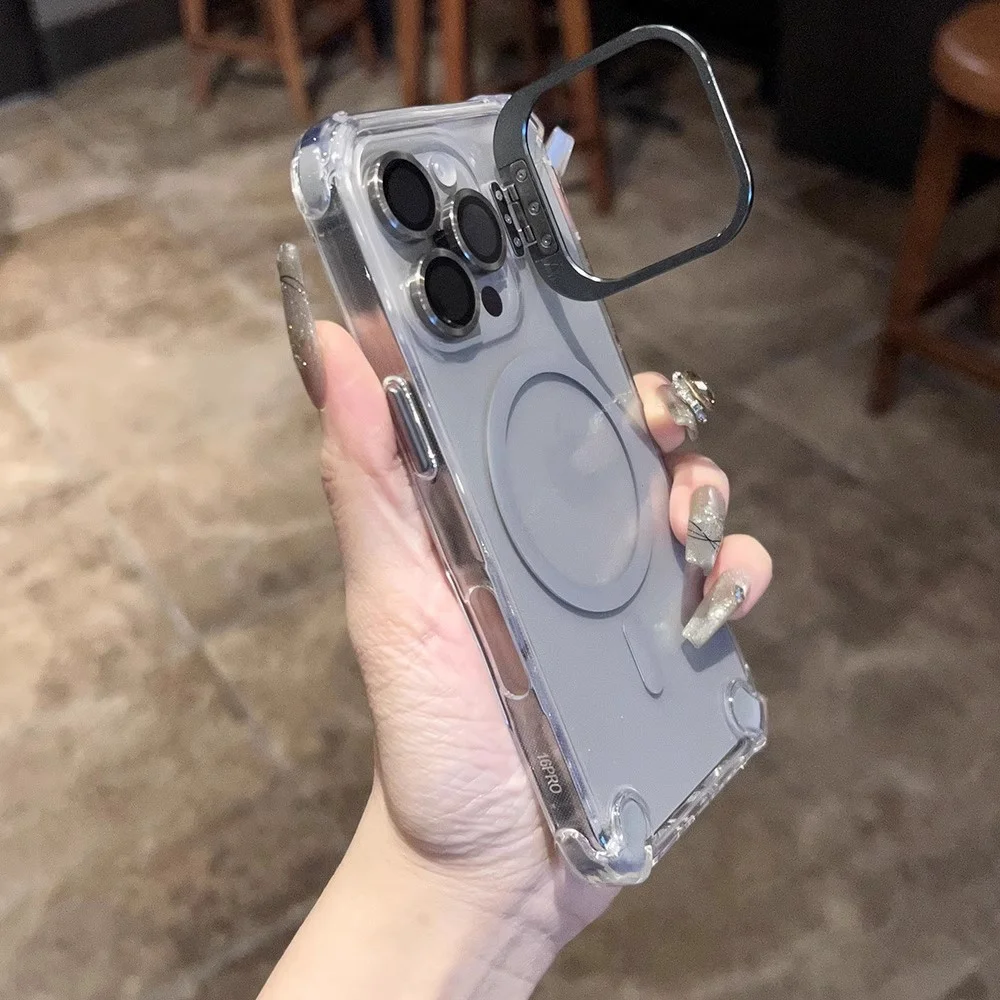 Magnetic Clear Phone Case with Lens Protection and Stand
