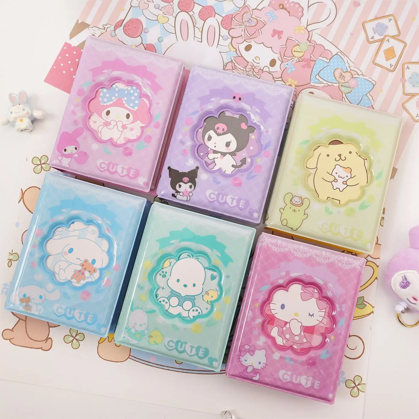 

Cute Cartoon Photocard Holder Book Kpop Holographic Clover Mini 3inch Photo Collect Book 40pocket Idol Photo Album with Keychain