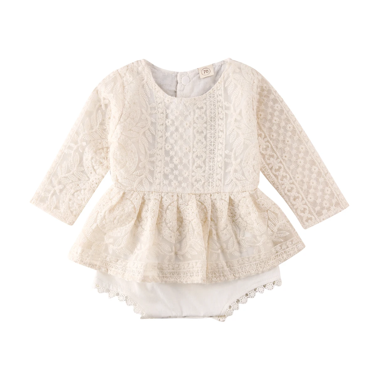 

0-24M Infant Newborn Baby Girl Clothes Long Sleeve Solid Color White Lace Flower Ruffle Romper Jumpsuit Outfit Sunsuit