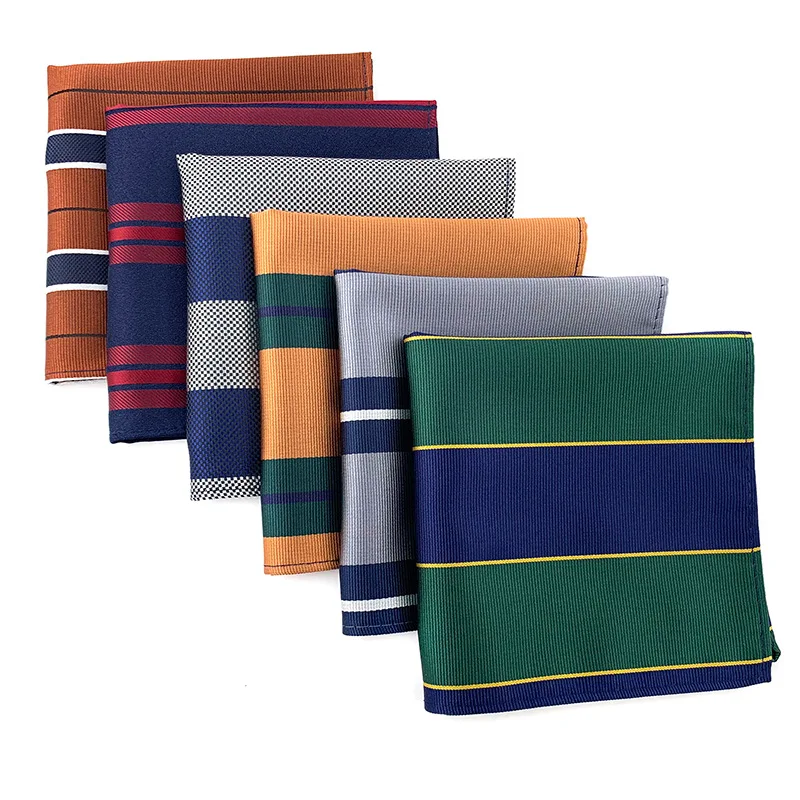 

25*25cm Fashion Man's Striped Polyester Pocket Square for Gentleman Business Wedding Casual Handkerchief Graduation Gift