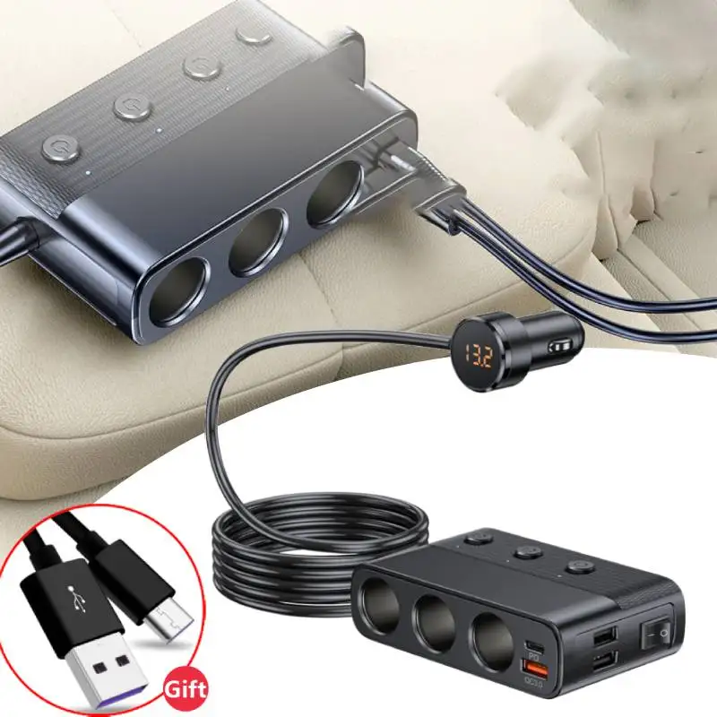 

128W Car Charger Splitter PD30W QC3.0 Cigarette Lighter Adapter 3 Cigarette Lighter Socket with Switch for Tablet GPS Dashcam