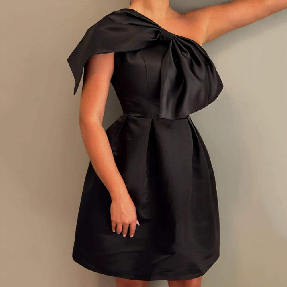 

One Shoulder Evening Dresses Short A Line فساتين السهرة Satin Party Prom Gown Вечернее платье with Bow