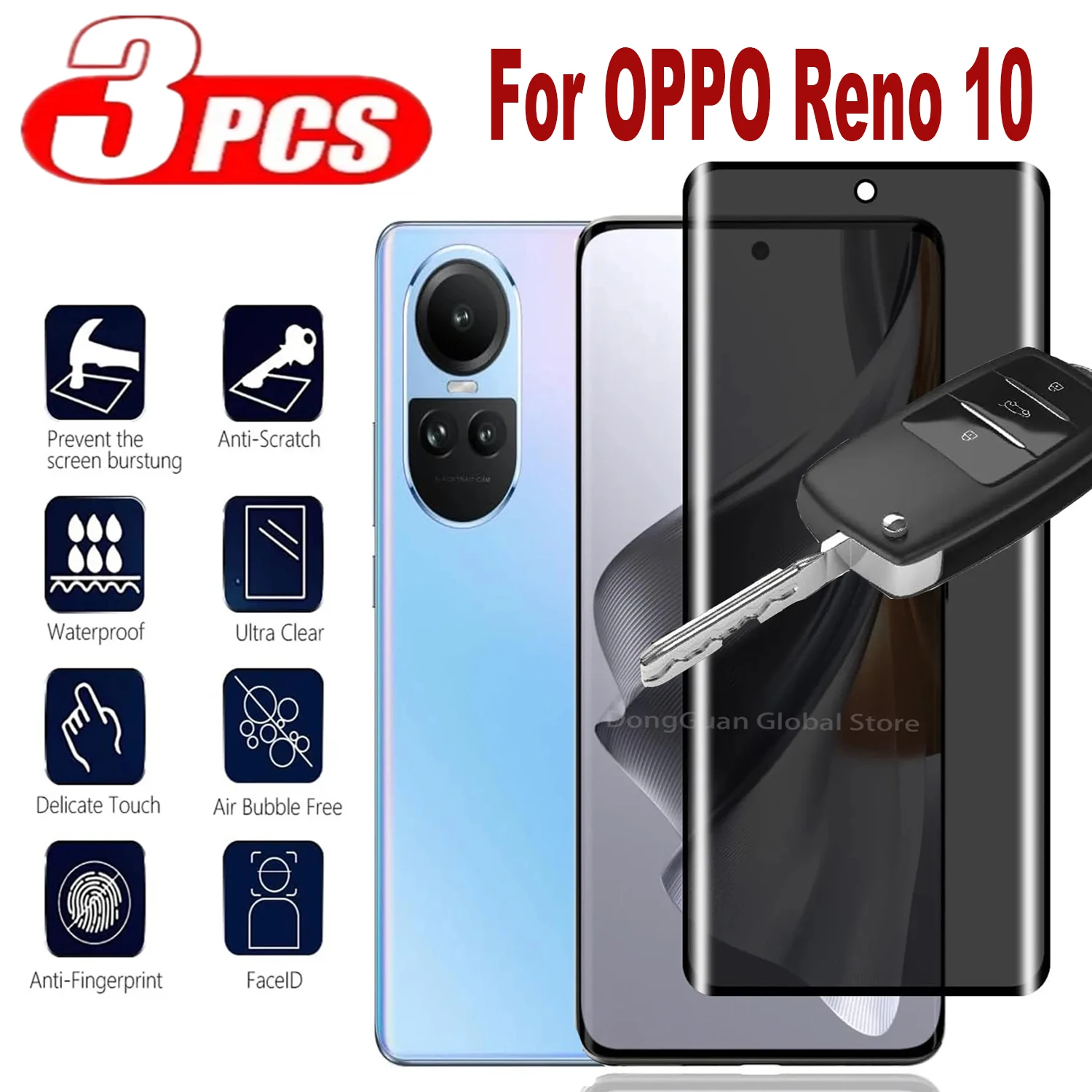 

3Pcs 3D Screen Protector Privacy For OPPO Reno 10 Pro + Plus Anti Spy Tempered Glass