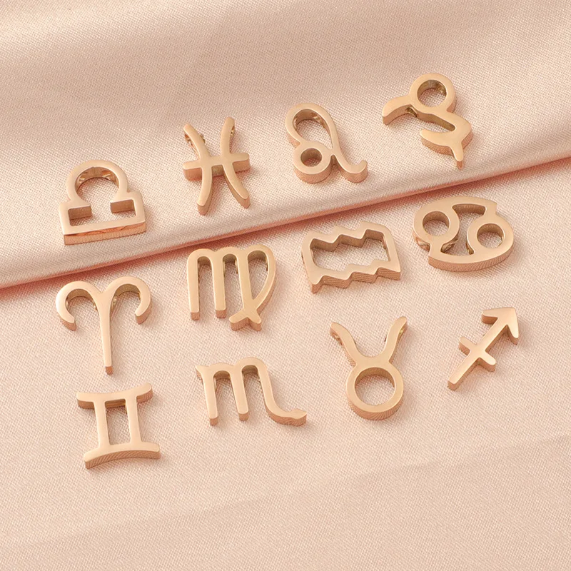 12Pcs/Lot 4 Color Mirror Polished Stainless Steel Twelve Zodiac  Constellation Connectors Charms For DIY Making Bracelets