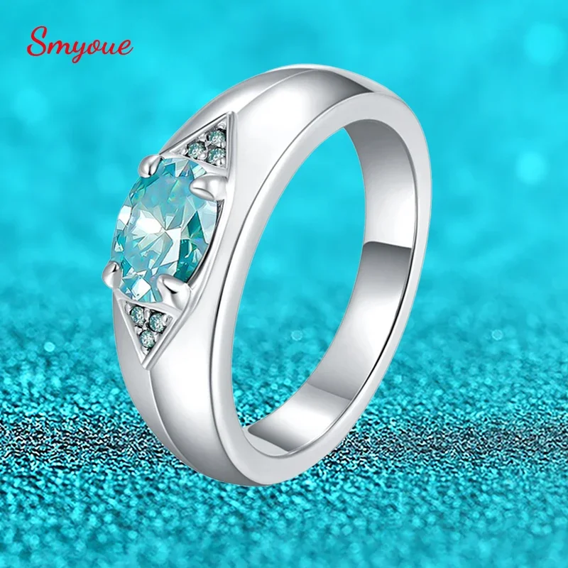 

Smyoue 5*7mm 1ct Oval Cut Green-blue Moissanite Rings for Women Lab Diamond Solitaire Wedding Promise Band S925 Sterling Silver