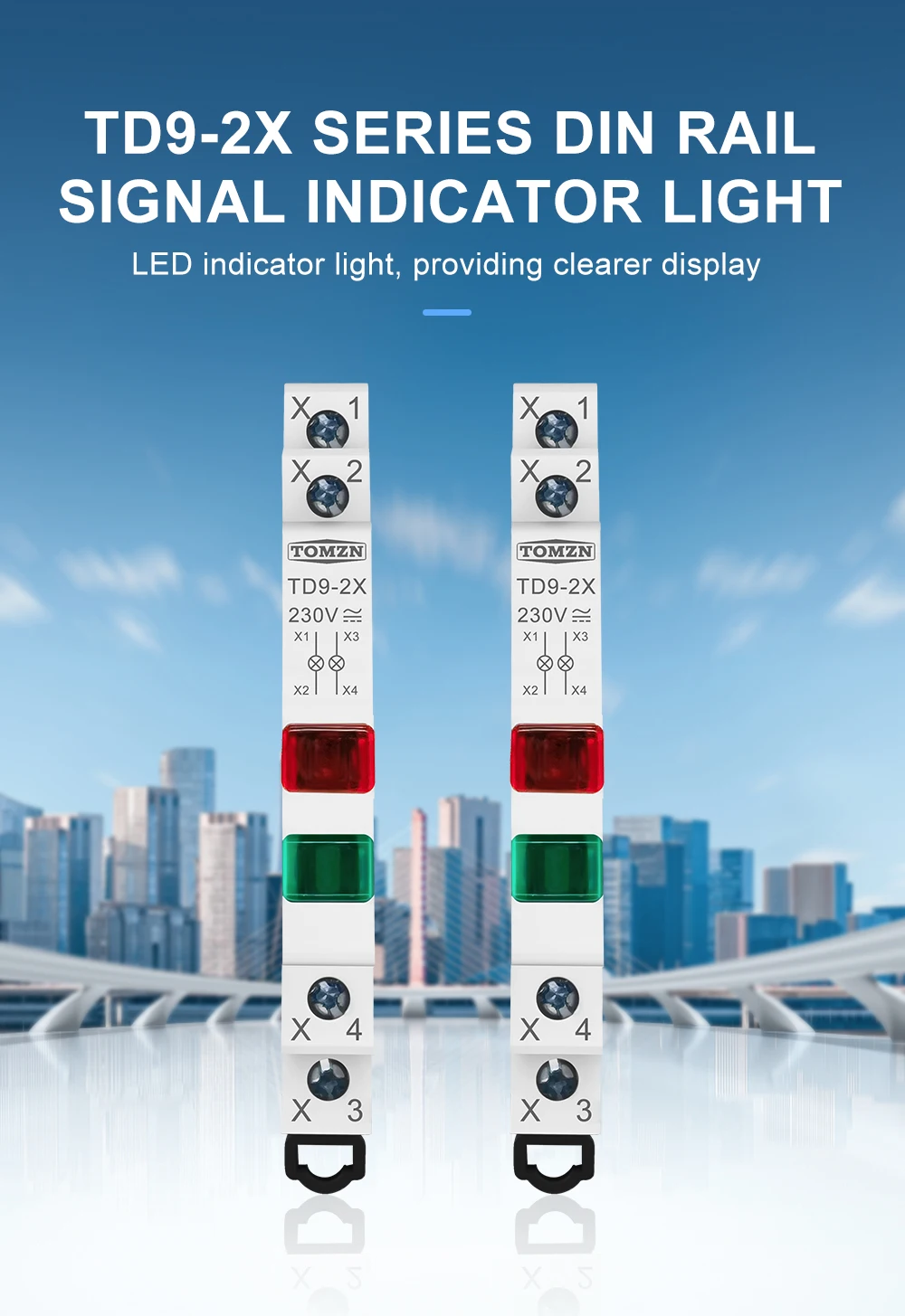 2 LED Din Rail indicator light TD9-2X 230V ACDC RED GREEN Dual-circuit Monitorin