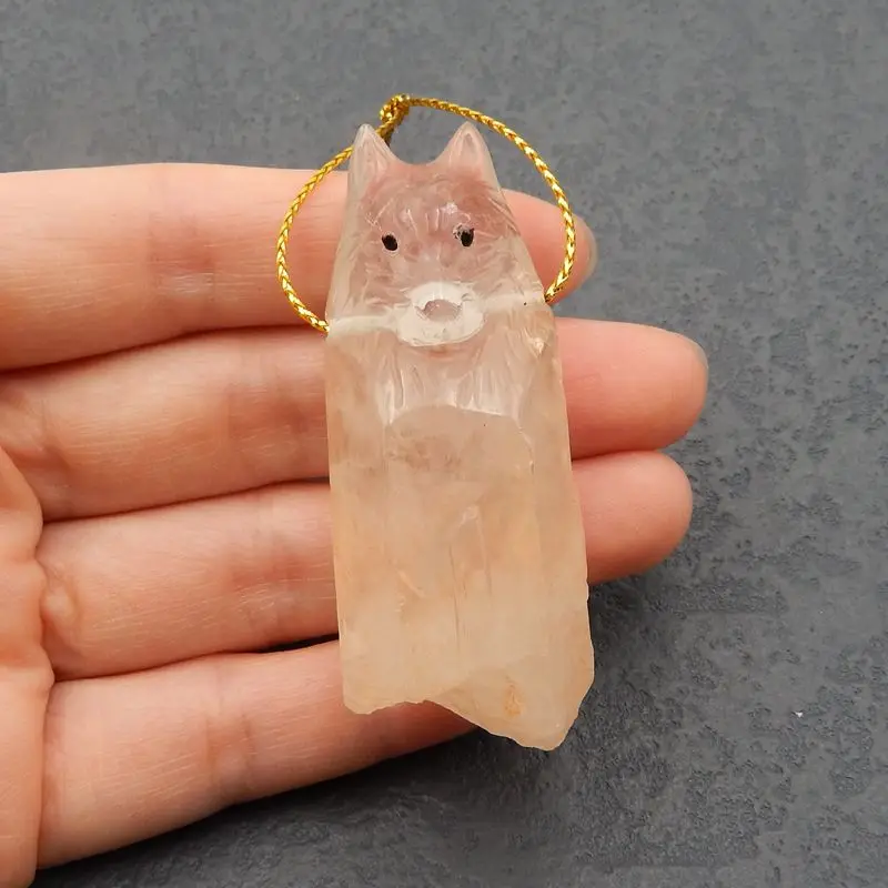 Natural Stone Nugget Red Quartz Carved Wolf Pendant Bead,61x23x21mm 42g Handmade Jewelry Accessory