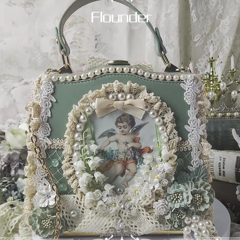

Handmade Angels Handbags Women Purses and Hand Bag Luxury Designer Bag Lolita Shouler Bag Pearl Lace Wedding Dinner Party Bags