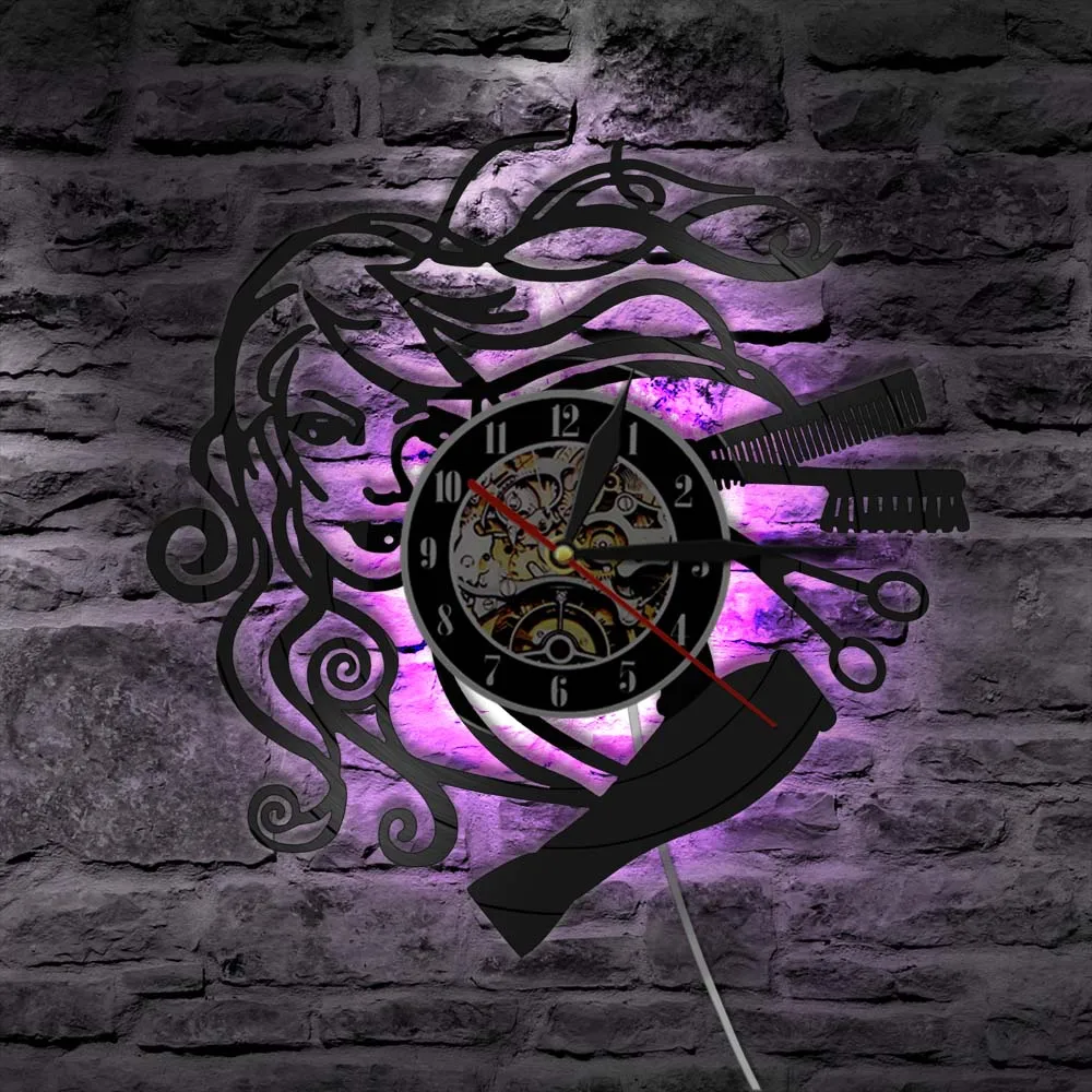 Acconciatura Salone Di Bellezza Disco In Vinile Orologio Da Parete Parrucchiere Salone Barbiere Orologio Da Parete Nero Retrò Parrucchiere Regali Per 