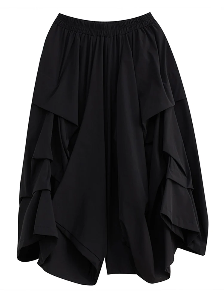 2025 Spring Summer Black Vintage High Elastic Waist Draped Wide Leg Pants Women Loose Casual Pocket Fashion Ladies Trousers