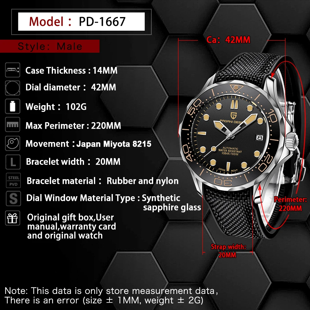 Pagani Design Luxury Automatic Men Wristwatch Sapphire AR Diver Image 7