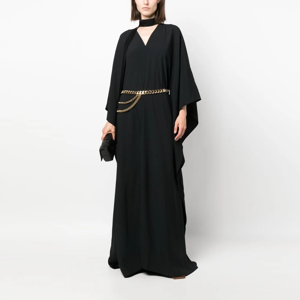 

Черное макси-платье Muloong с V-образным вырезом и поясом с металлической цепочкой, длиной до пола, женское платье в стиле Саудовской Аравии, модель 2023 года
