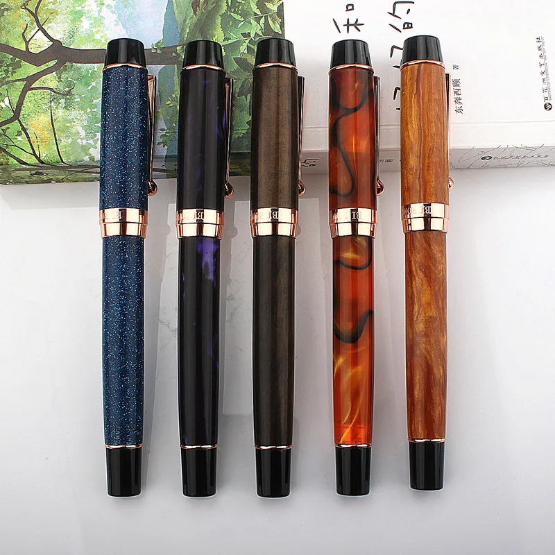 5 Colour BI RONG LAI Fountain Pen Acrylic Beautiful Patterns 0.5MM Nib with Rose Gold Clip Smooth Writing Office Gift  Ink Pen