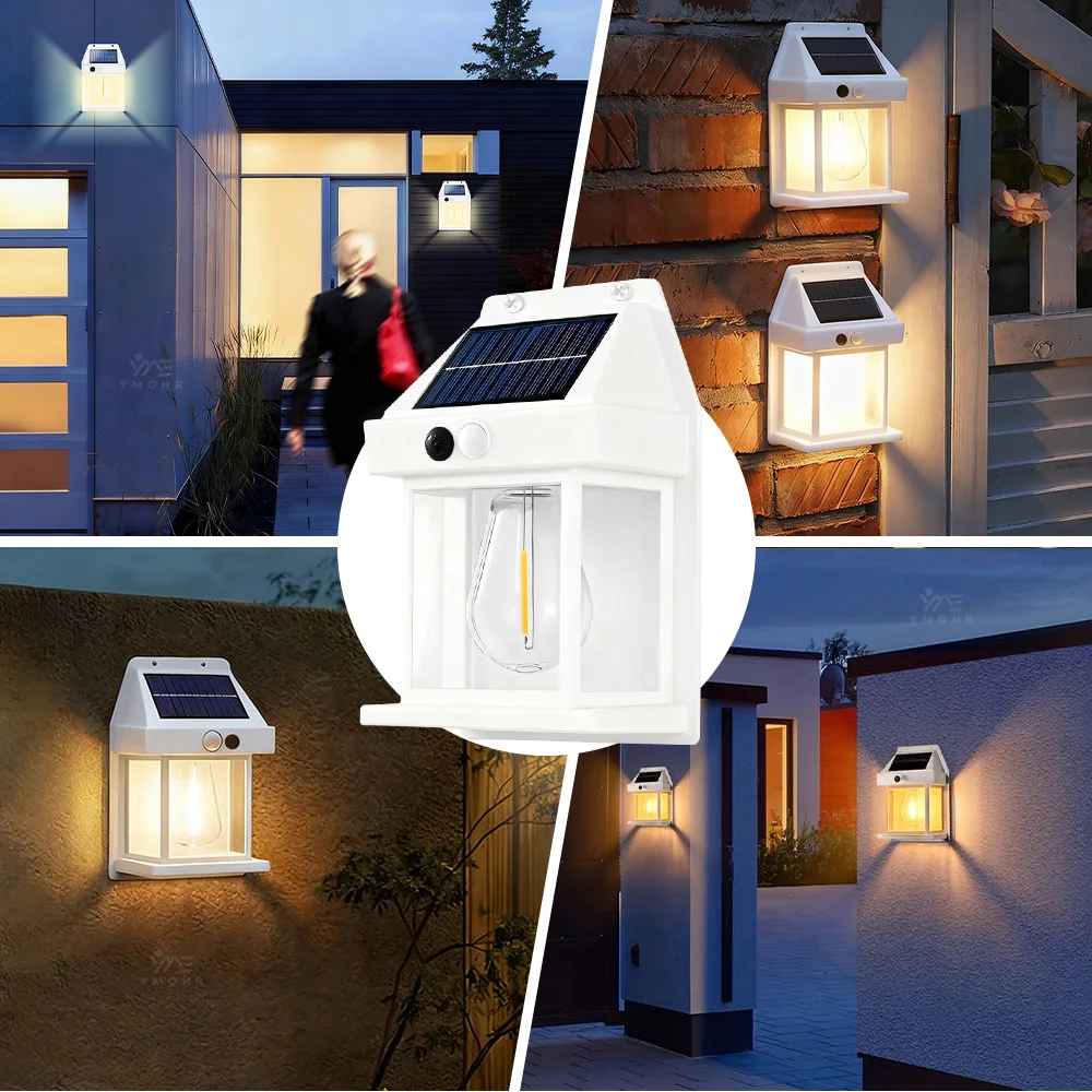 6PCS 야외 모션 센서 태양광 벽등 IP68 방수 LED 보안 조명 파티오 데크 현관 헛간 발코니 정원 차고 마당용 야간 조명