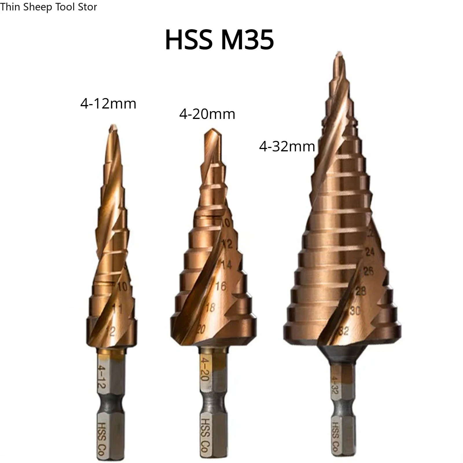 4-12/20/23mm M35 HSS Step Drill Bit Coated Spiral Flute Hexagonal handle Hole Cutter Tools Sale of High Hardness Hole Enlarger