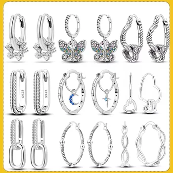 Hot Sale 925 Sterling Silver Heart Earrings Fit Original Charms Hoop Earrings For Women girls Stud Earring Fine Jewelry Gifts