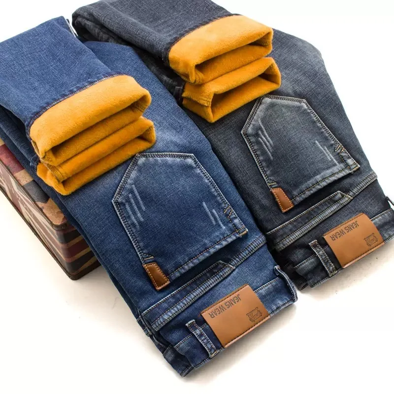 Nueva tendencia de moda de Color sólido de invierno, pantalones vaqueros de pierna recta gruesos y cálidos, pantalones deportivos sueltos informales de alta calidad de talla grande 28-40 1